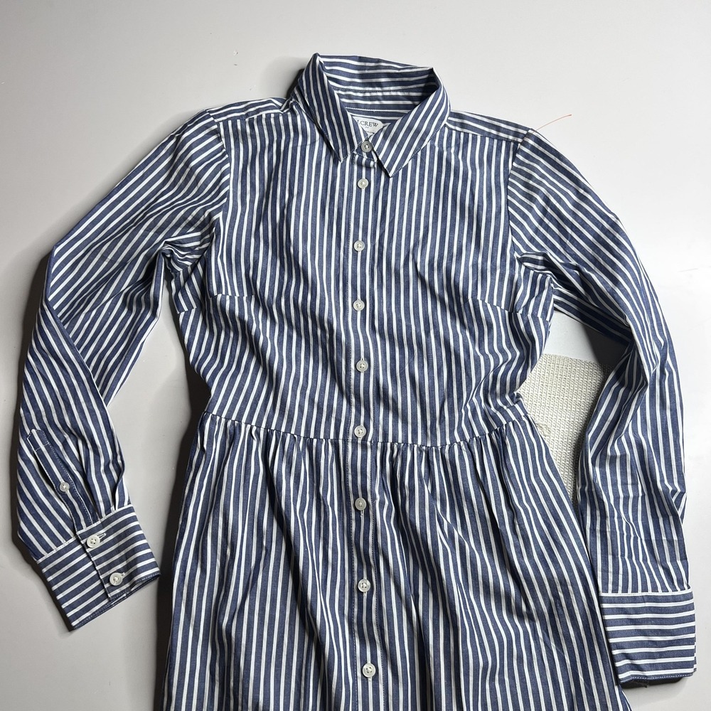 J.Crew Womens Blue White Striped Button Down Shirt Dress Midi Size 0